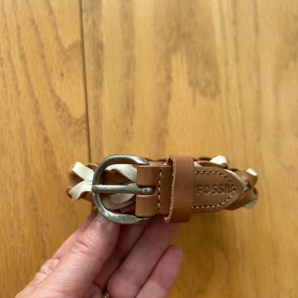 Fossil Women's Braided Leather belt Two Tone Brown Size‎ Small